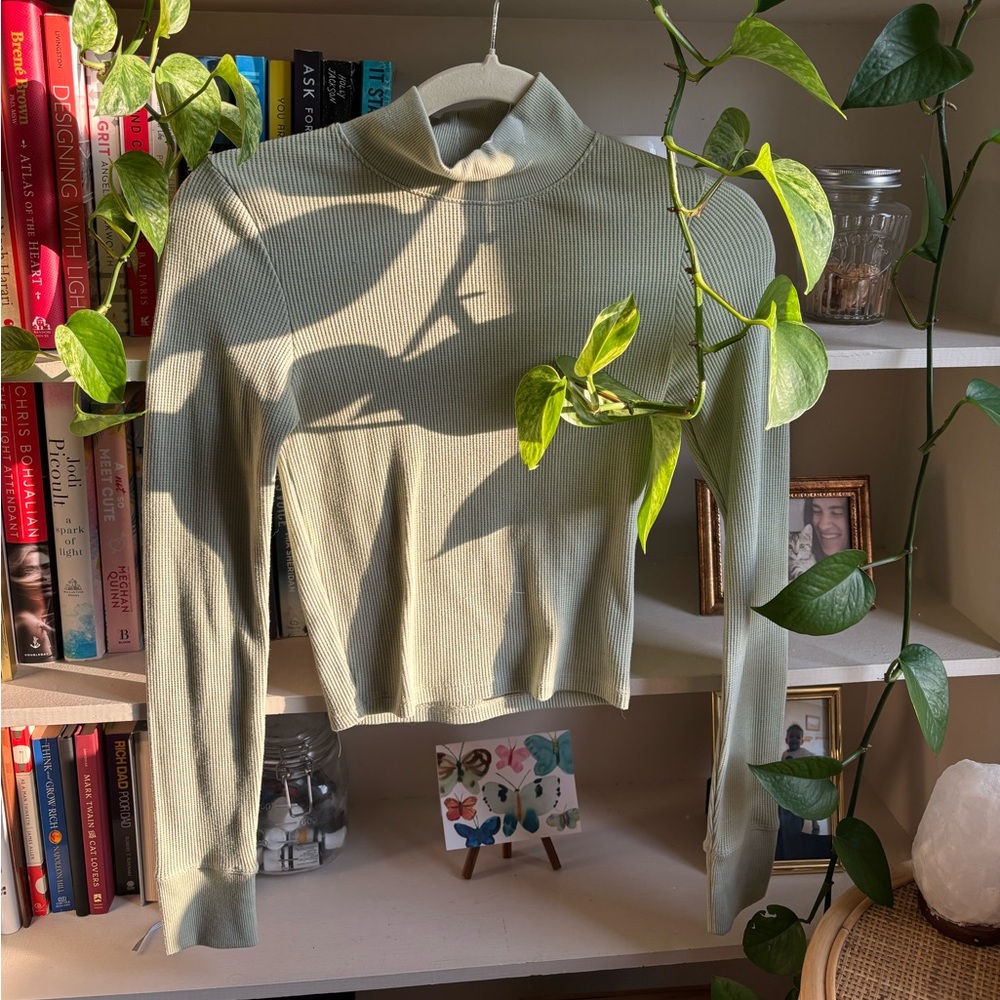 American Eagle Outfitters Light Green Ribbed Crop Top